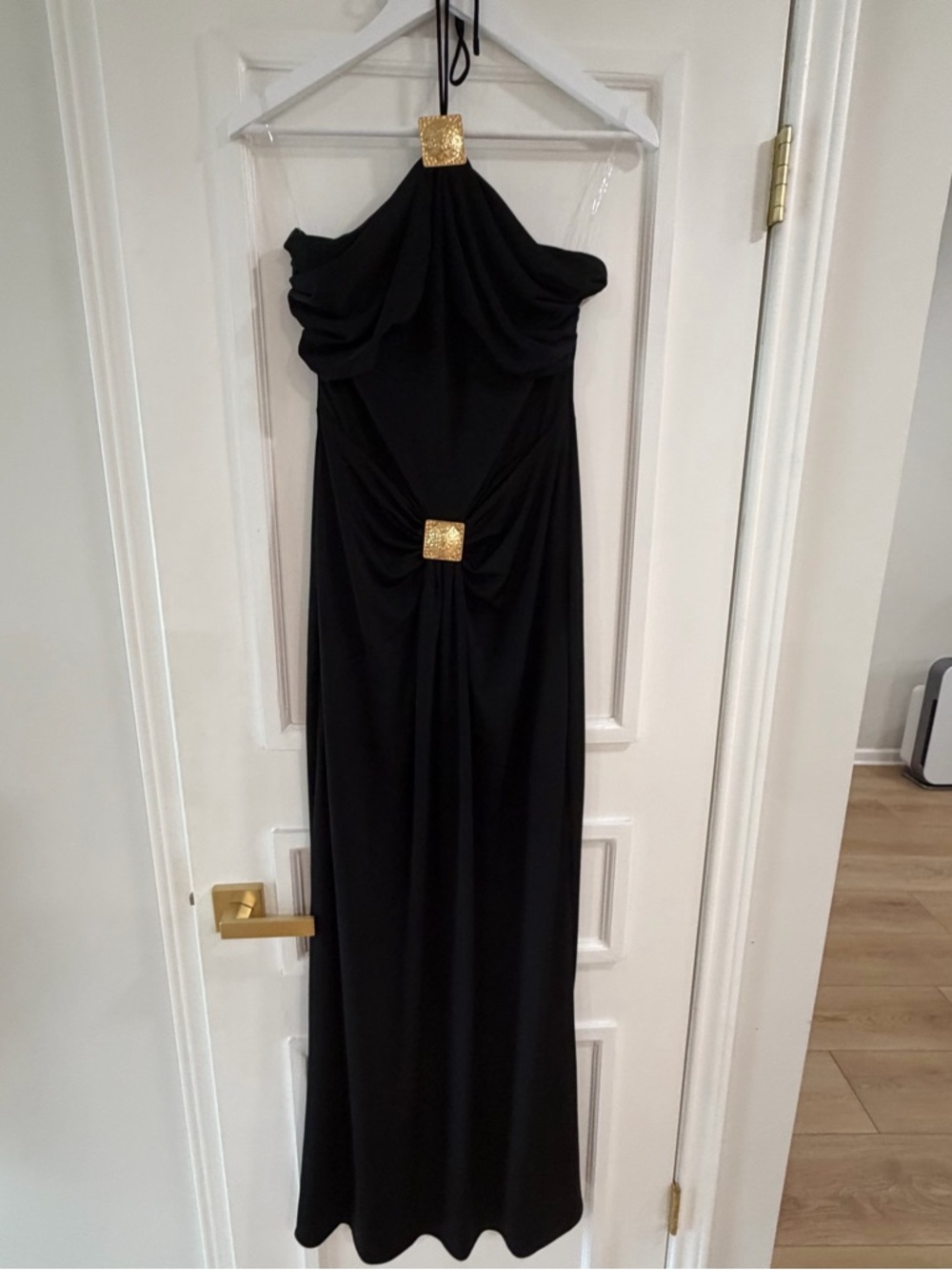 Meshki Black Halter Maxi Dress with Gold Accents - Picture 9 of 11
